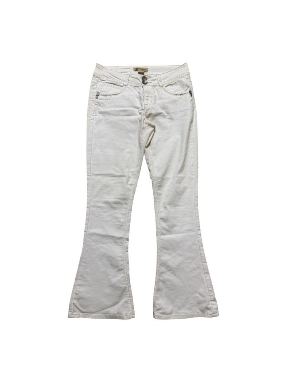 Democracy Light Beige Flare Jeans Womens Size 8 Embellished Pocket Stretch